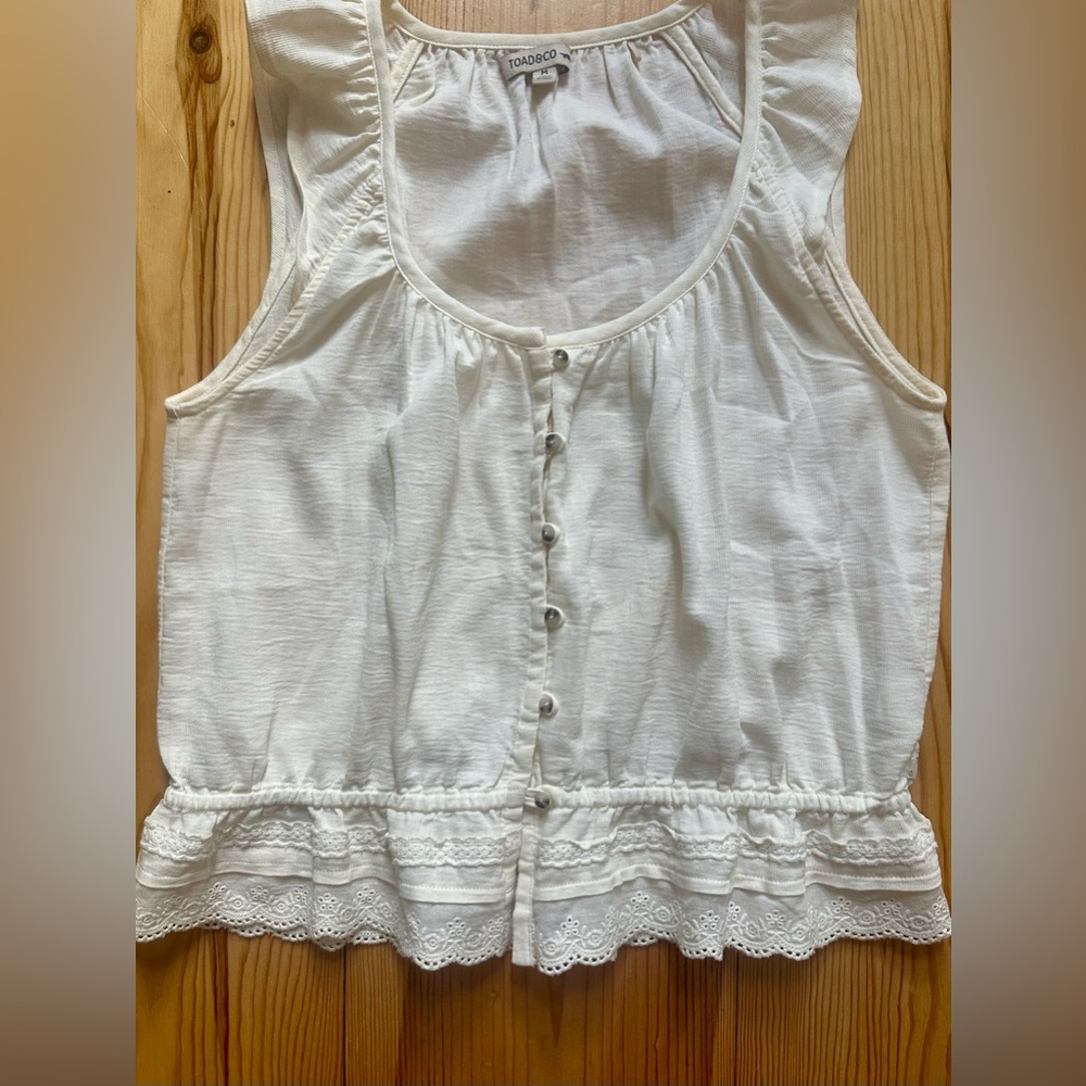 Toad & CO white Peplum Peasant top Large